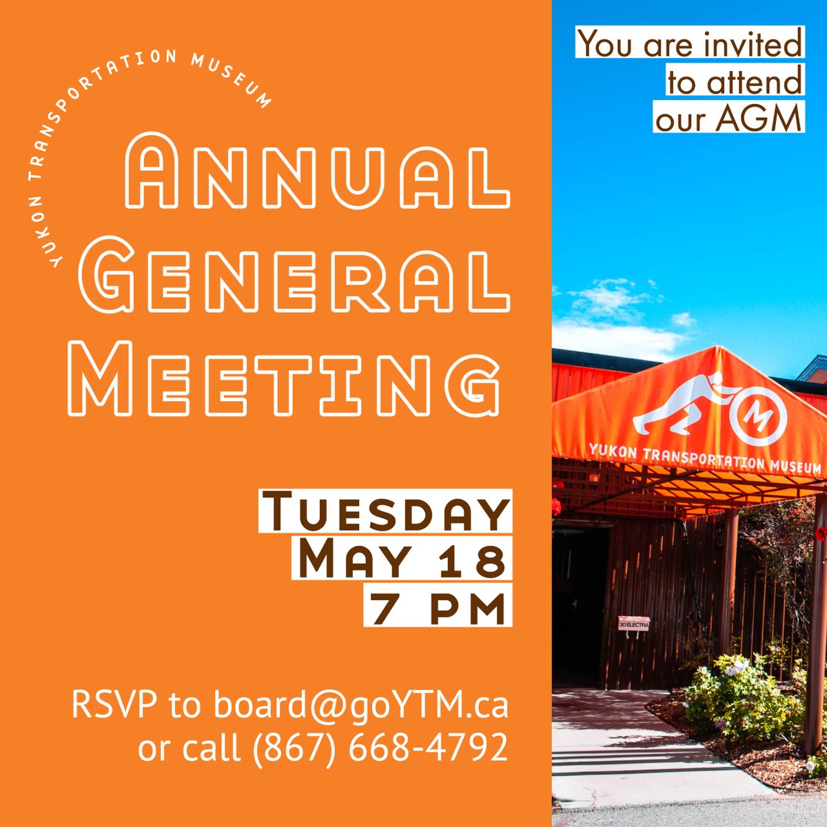 YTM Annual General Meeting

📅 Tuesday May 18th at 7pm

The purpose of the meeting is to:
- present and review financial statements from the previous fiscal year
- report on past and upcoming activities and projects
- elect officers to the Board of Directors
renew Memberships