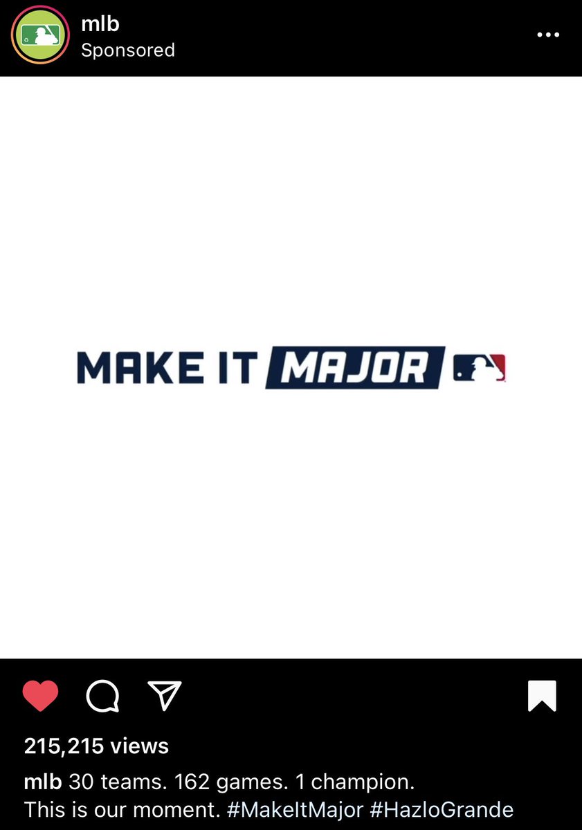 DFurash's tweet photo. @blairadowler The social media content I really liked was the MLB’s Opening Day: Make It Major ad used to get MLB fans excited for the season to begin. The ad showed past season highlights as well as a shot of first female GM Kim Ng. This ad can be found on FB, Twitter, &amp; Instagram. #MKTG475 https://t.co/apskogsOjy