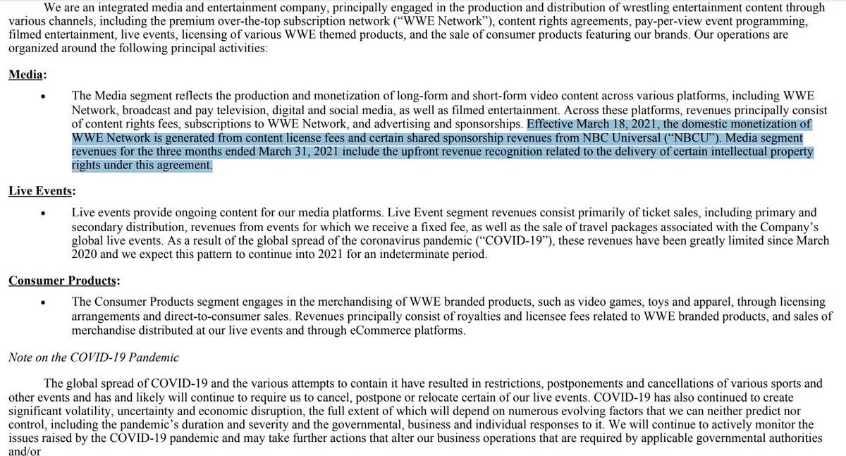 p. 7 of the 10-Q further confirms, not that there was any doubt, that this quarter included upfront payments from NBCU related to the new Peacock agreement for WWE Network content.