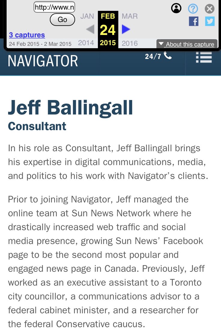 But Navigator is certainly not alone. They act in concert with majority  #Conservative owned  #cdnmedia, esp  #Postmedia where they have multiple ties, as well as 3rd party front groups funded by  #DarkMoney. Such as the groups run by  #JeffBallingall, formerly of Navigator.  #cdnpoli
