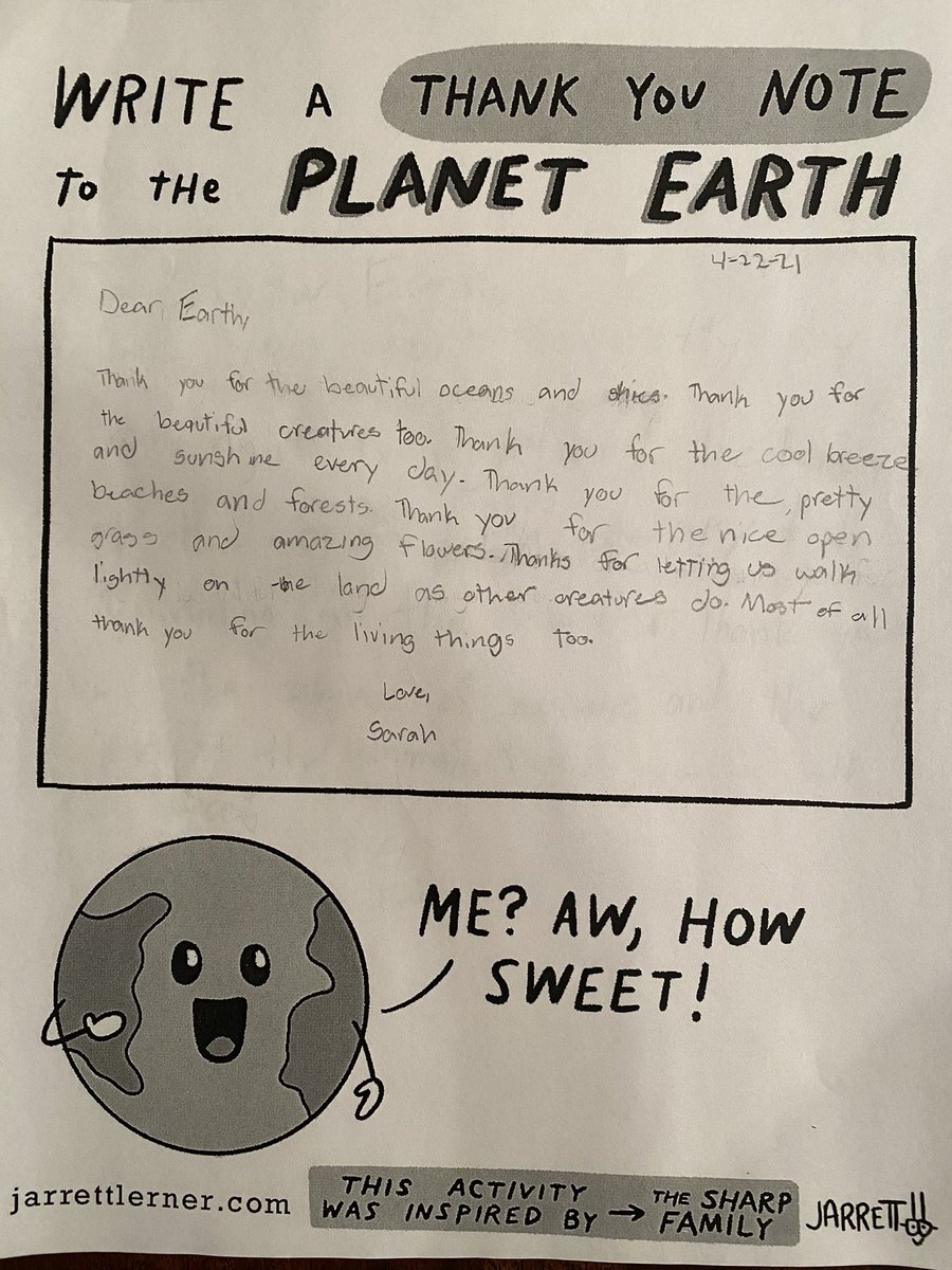 3JET Thanks you <a href="/Jarrett_Lerner/">Jarrett Lerner</a> for sharing your Earth Day activities! #powerofpositive #EarthDay2021 <a href="/CBWarwickElem/">Warwick Elementary School CBSD</a>
