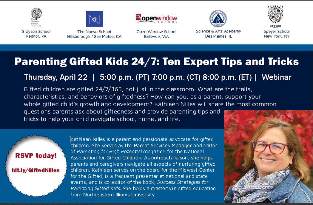 Just finished our first gifted independent school speaker, Kathy Nilles from <a href="/NAGCGIFTED/">NAGC</a>. Thanks for collaborating coast to coast: <a href="/nuevaschool/">The Nueva School</a> <a href="/SpeyerSchool/">Speyer School</a> <a href="/Grayson_School/">The Grayson School</a>  and Illinois Science and Arts Academy! More to come!