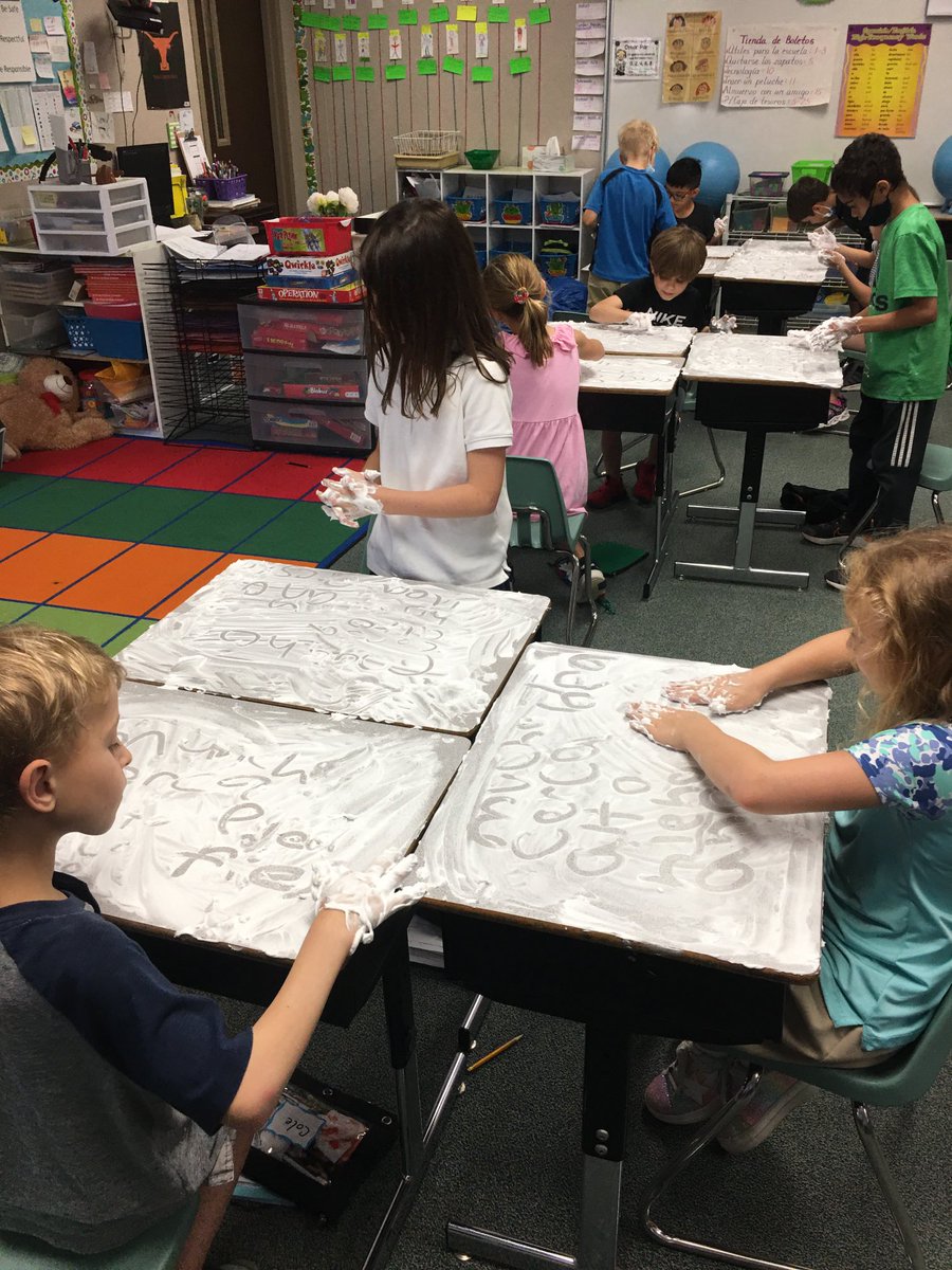 Nothing beats practicing writing your spelling words in shaving cream! #Elmerbear