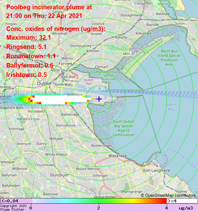 plumeplotter's tweet photo. Latest Poolbeg incinerator plume plot, 21:00 22/04/21 #Ringsend #Ronanstown #Ballyfermot https://t.co/poGzwjcygJ https://t.co/Y60EaJyMlP