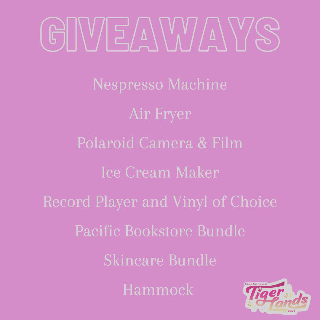 Did you really think we’re gonna let Tigerlands 2021 happen with no giveaways❔

Let us conclude the school year together with <a href="/iamluckydaye/">Lucky Daye</a> &amp; <a href="/pluralmusic/">PLURAL MUSIC 💿</a> 🤩
Along with some awesome prizes that YOU can win🥳

Registration 🔗 in our bio