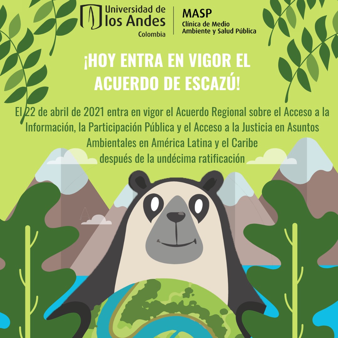 Hoy, 22 de abril, día de la tierra🌎 entra en vigor el Acuerdo de Escazú. 
Desde la Clínica MASP consideramos que este es un paso fundamental para el fortalecimiento de la democracia ambiental en la región y la protección de las personas defensoras del ambiente.
#EscazúAhora