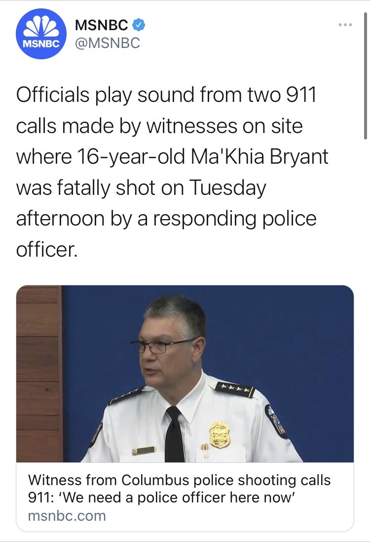 And others included that there was body cam footage but deliberately elide what the video actually shows: a police officer protection a girl who otherwise could well have been killed.How can  @NBCNews,  @MSNBC,  @Newsweek and  @BuzzFeedNews omit this?