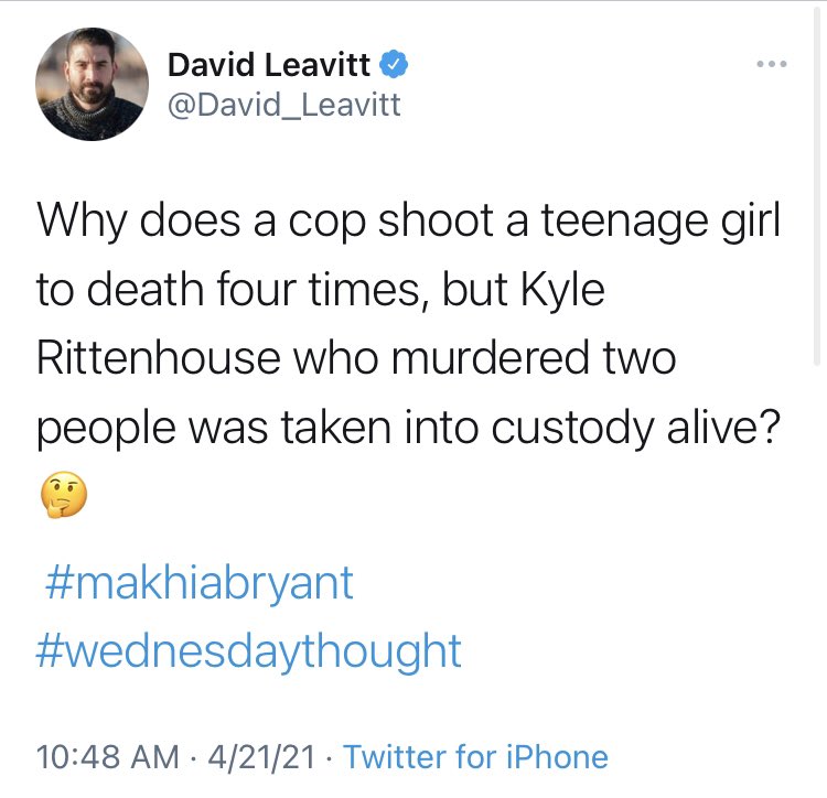 There was also a rush to equate the experience of Bryant with that of Kyle Rittenhouse.But that doesn’t make sense. This isn’t about apprehending a suspect. It’s about stopping an attempted murder in progress.  @franklinleonard  @SimoneGJohnson  @David_Leavitt