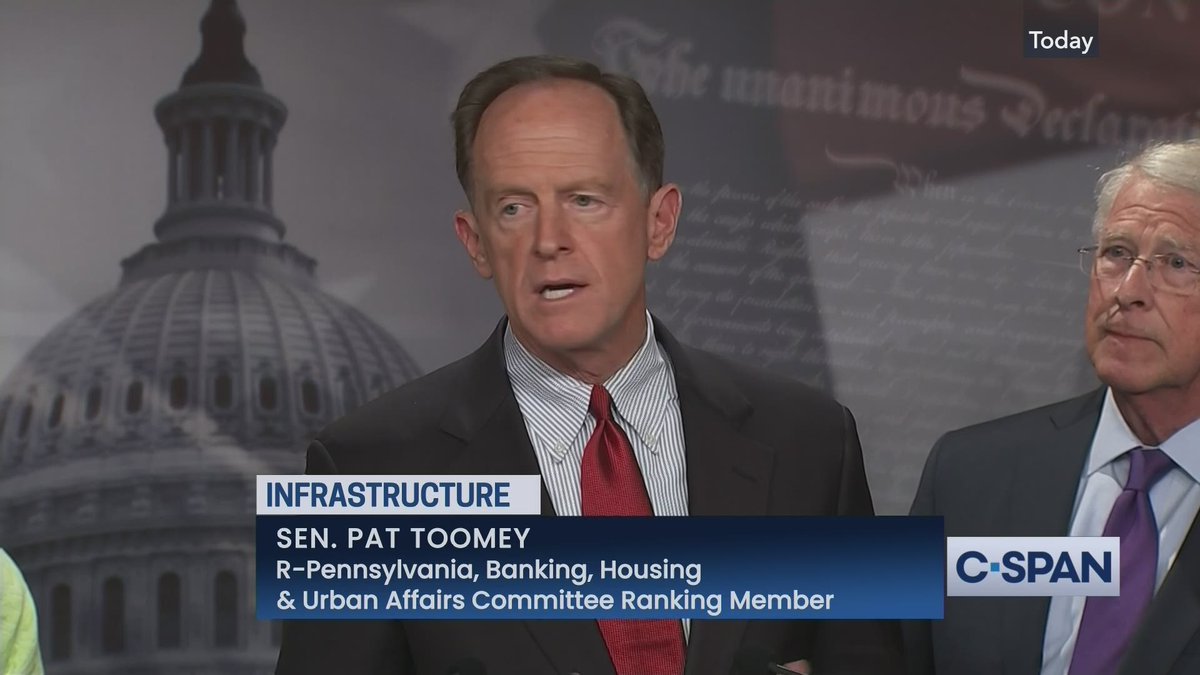 Banking top R Toomey (PA) on paying for infrastructure: “Let’s do this without taking on still more debt...We should do it without damaging the tax reform that gave us the best economy of my lifetime."