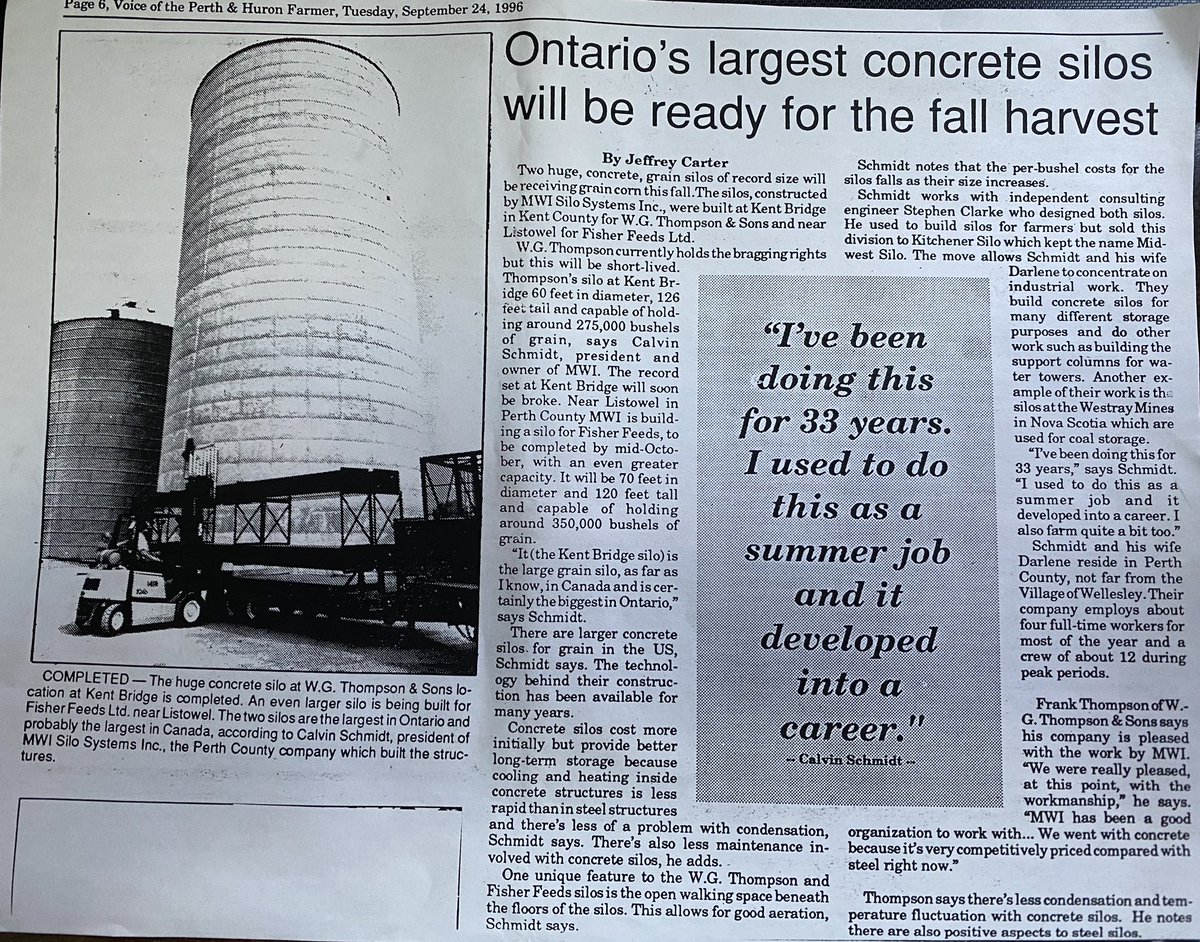 TBT to 25 years ago...MWI’s first 60’ diameter concrete grain silo in Ontario. At WG Thompson’s now <a href="/AndersonsCanada/">The Andersons Canada</a> Check out these young guys. <a href="/gingerich_joel/">Joel Gingerich</a> and Randy who are still pouring silo walls today.