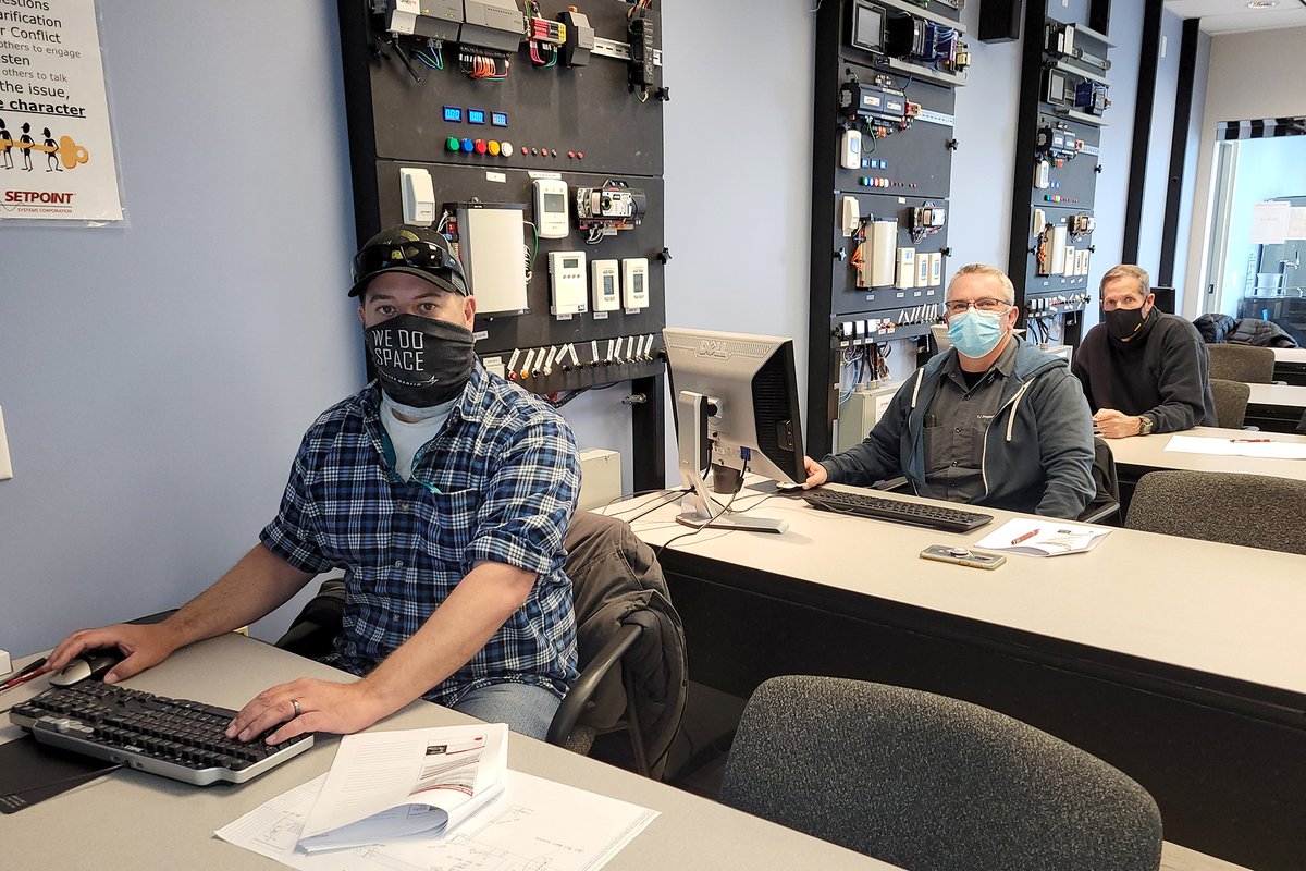 SetpointSystems's tweet photo. INFORM. EDUCATE. EMPOWER. This week Walt taught Building Automation II in Littleton. We emphasize troubleshooting techniques for their system and also expose them to building automation programming using basic language. #HVACtraining #IoT #BuildingAutomationTraining #SetpointU https://t.co/sjJVLbLJVx