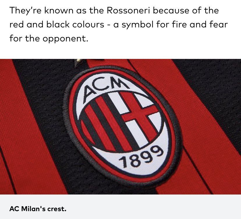 AC Milan’s black & red stripes represent fire and fear , devilish huh ? Remember what their nickname is .. their Rivals Inter Milan are referred to as ‘The Grass snake’ or ‘Serpente’ (serpent) like the devil is referred to as the serpent , this is the devils game, very clearly 