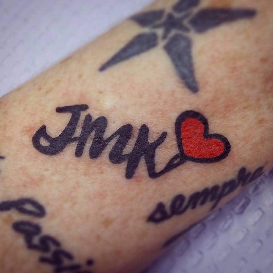 The Stories Behind  #MyTattoos20. JMK with a heart - Apr 2017This was an impromptu tattoo done at Electric Chair with Steph. I decided to get my son's initials with a little red heart. I loved how it came out! My left arm is really filling up at this point.