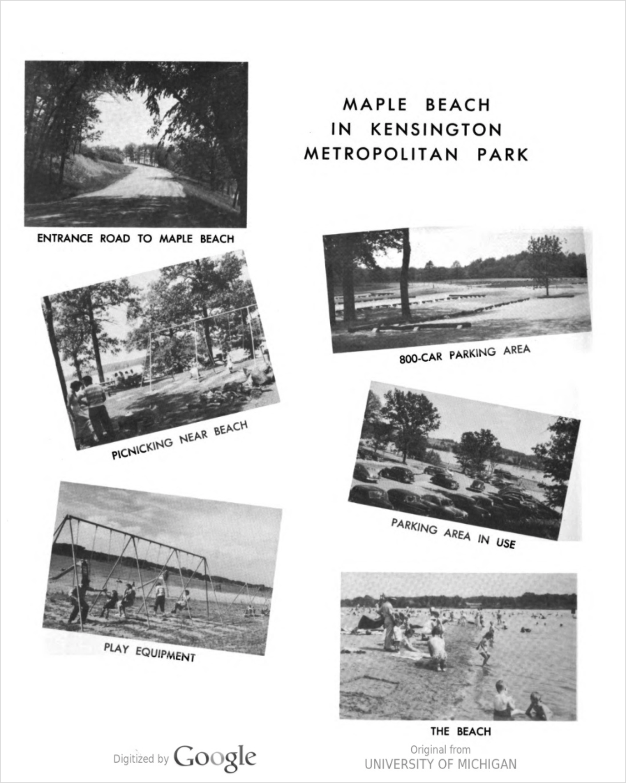 The first park the authority successfully opened in 1947 was Kensington Metropark 33 miles from Downtown at the intersection of Grand River Ave. and the Huron River. A dam was constructed that enlarged the lake to its size today. The park was expanded again in the mid 50s