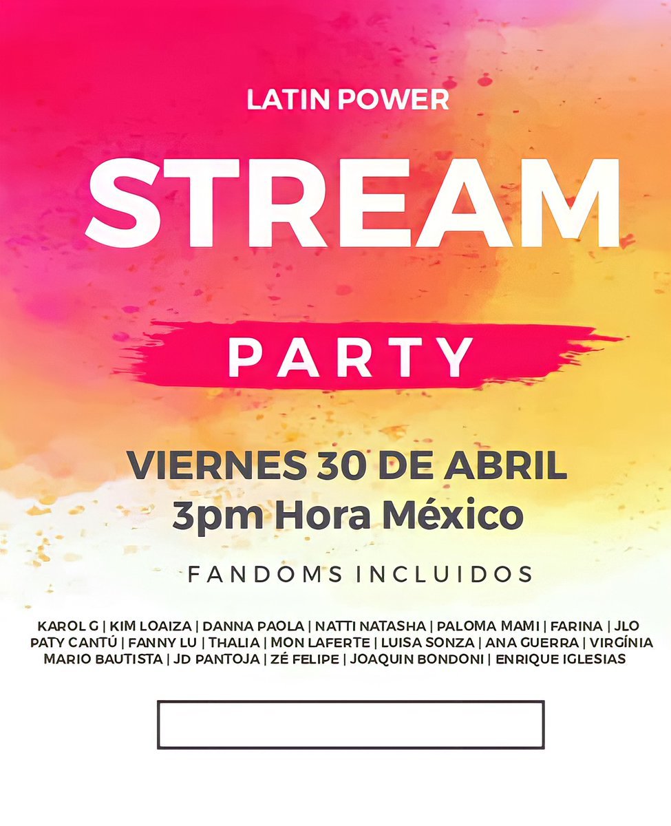 PalomaMamiChart's tweet photo. We joined with several fandoms and this April 30 at 3pm (CL) we have a stream party.

Give RT and join. We will wait for you!

#LATINPOWERSP #PalomaMami https://t.co/J3iIsYdodr
