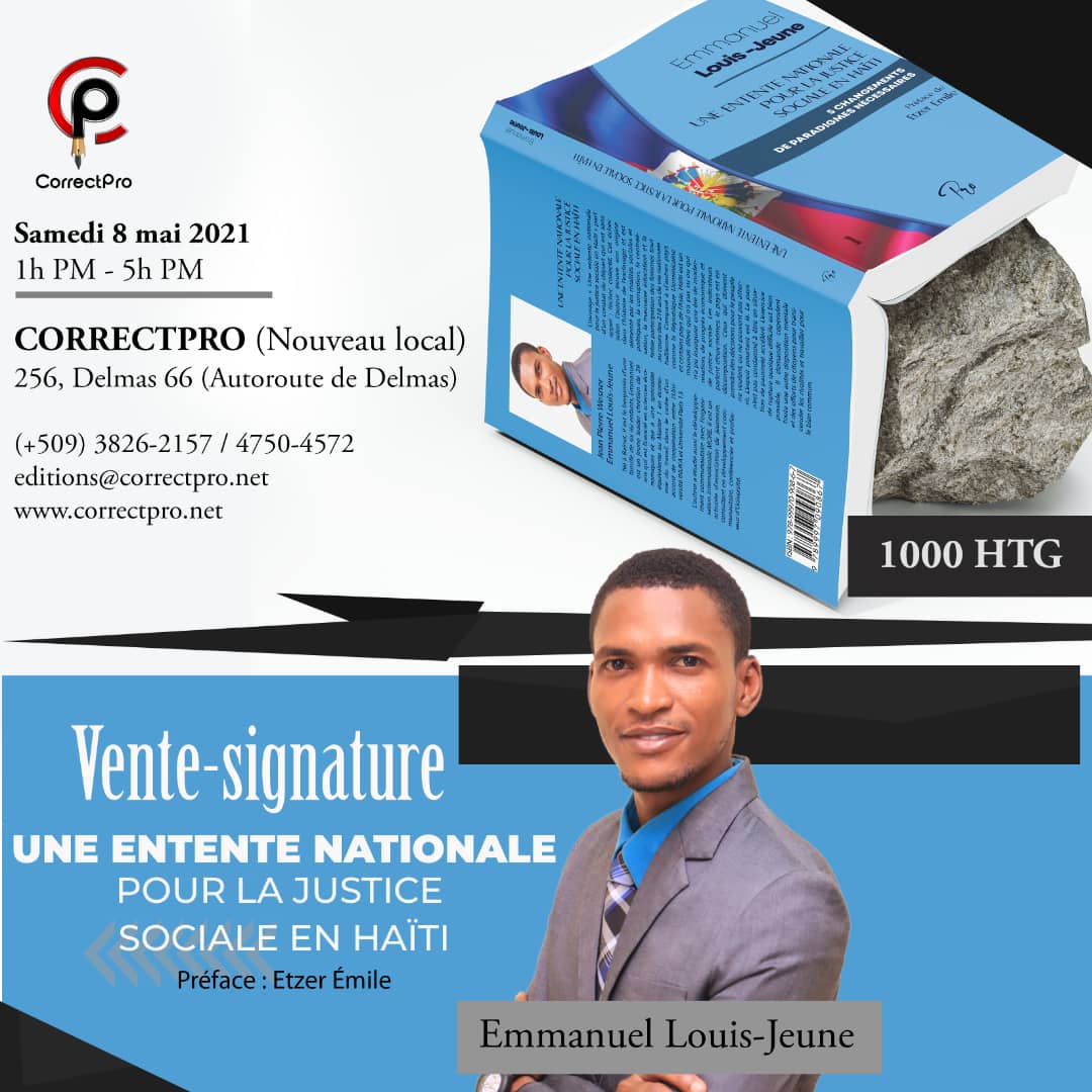 EmmanuelLouisj7's tweet photo. Bonsoir chers tous, 
Je suis heureux de vous inviter à la vente-signature de mon ouvrage !

Je profite l'occasion pour dire un grand merci à l'Économiste @etzeremile de l'avoir préfacé. 

@mikebellot2 @VilsenatF @mannobeats @atisbelo @e_jeanbaptiste @jjeanroosevelt @moisejovenel https://t.co/KEasg9egCU