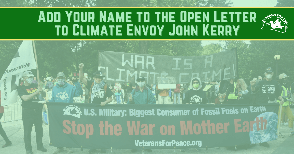 Before #EarthDay🌎 ends don’t forget to sign our petition calling for US Climate Envoy Kerry to address militarism as a major cause of the #ClimateCrisis &amp; redirect bloated/destructive military expenditures to provide for human needs! 
Add your name now: buff.ly/3ae1d1Q