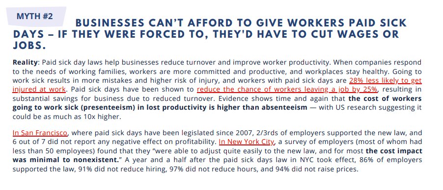 Truth: Paid sick day laws help businesses reduce turnover and improve worker productivity.