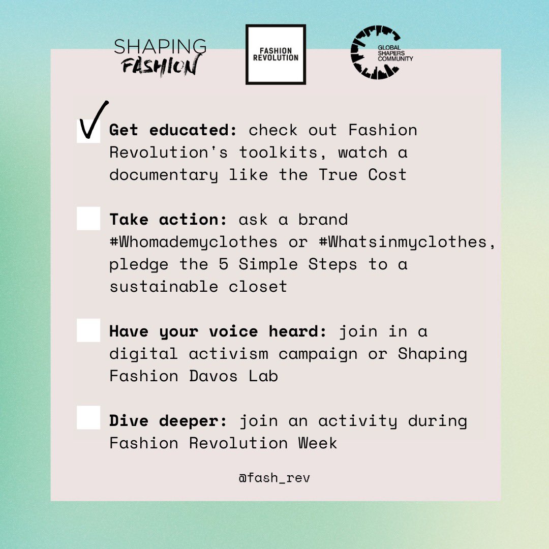 shaperscdmx's tweet photo. ¿Cuál es el verdadero costo de la moda?

Si no sabes dónde empezar a aprender acerca de las afectaciones que la industria de la Moda tiene en el mundo, social y ecológicamente, te recomendamos ver el documental “The True Cost”

https://t.co/elJ3okMHjU https://t.co/WuLqKy7ZcG
