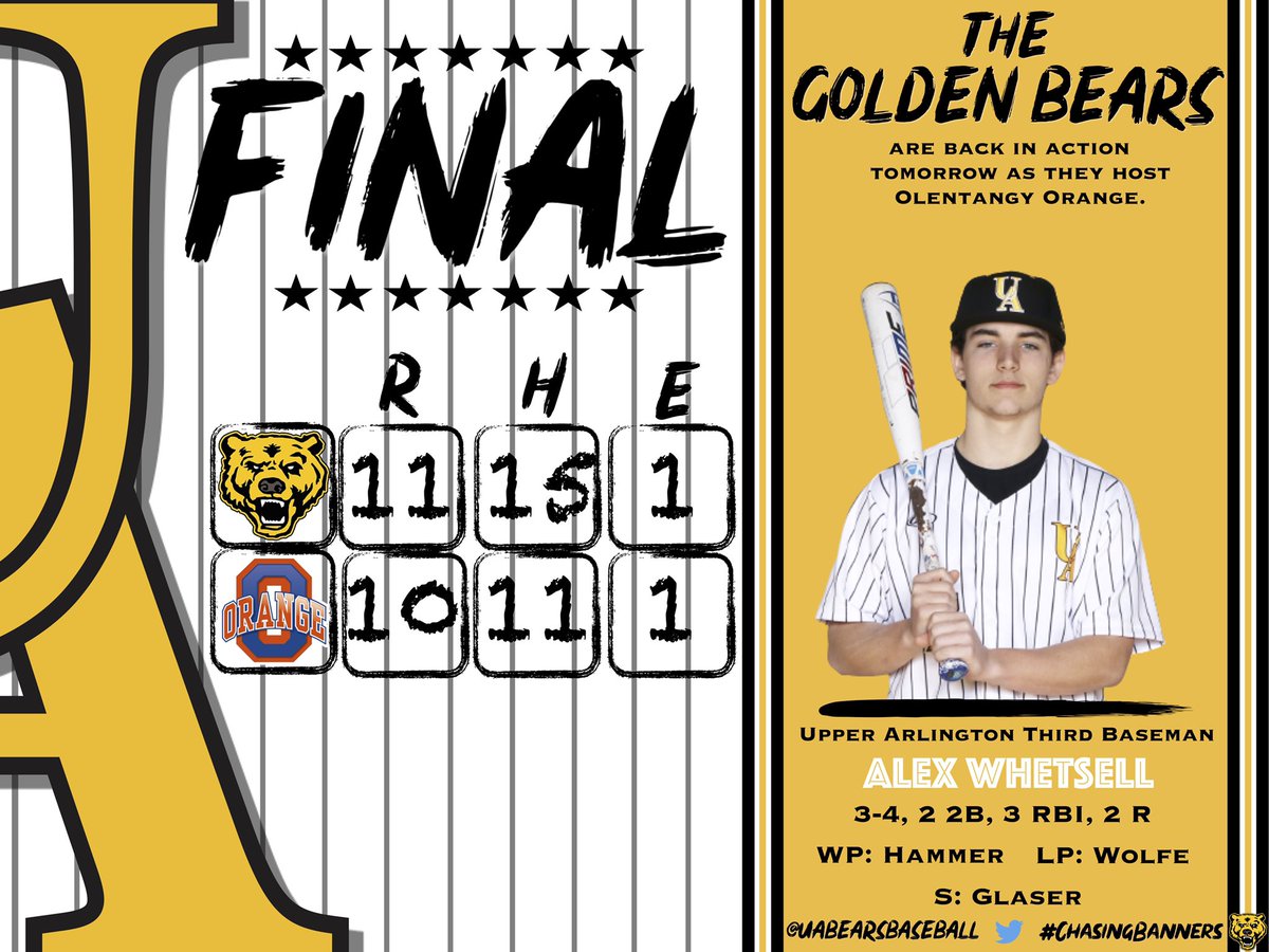 UABearsBaseball's tweet photo. Final from Lewis Center

🐻 (9-6, 4-1) | 11
🟠 (11-1, 4-1) | 10

@OHCDBCA 

#ChasingBanners | #GoBears 🐻⚾️ https://t.co/buXnXTSCcF