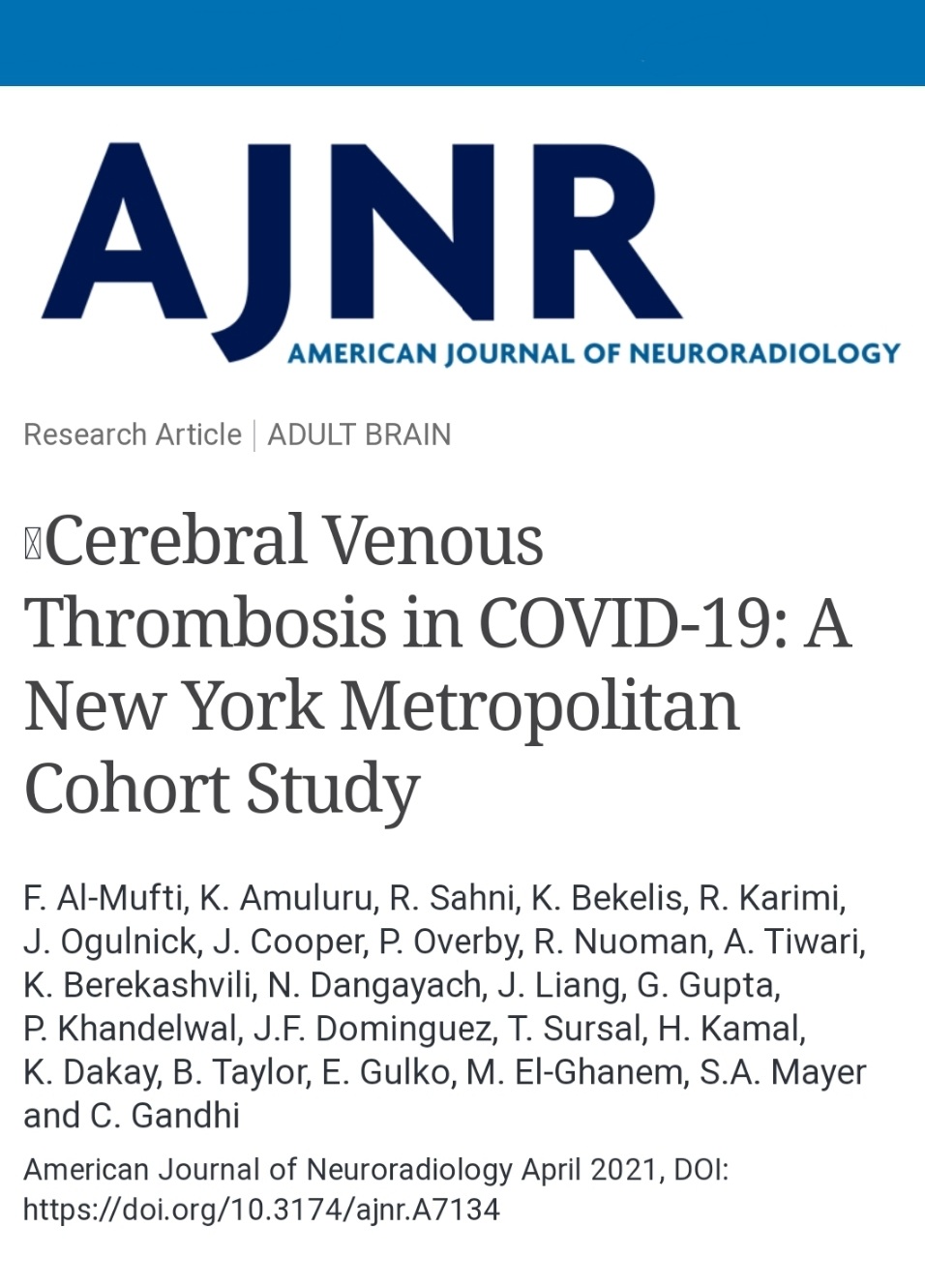 Fawaz Al Mufti Md Just Out One Of The Largest Series On Covid19 And Cerebral Venous Sinus Thrombosis Thanks To All Our Nyc Collaborators And Theajnr Strongerthancovid19 Svinsociety Svin Mt T Co Ppzdsp85df
