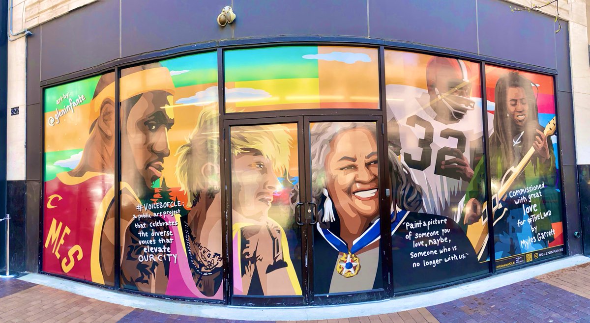 Rachel_Gill18's tweet photo. I got to go to something really cool today. Our @CLESports &amp; @TheCLE offices got a fresh face with this ‘Cleveland is the Reason’ mural as the latest piece of @DowntownCLE #VoicesofCLE public art project. 🎨 https://t.co/PdzKvHD1AX