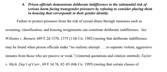 "Prison officials demonstrate deliberate indifference to the substantial risk of serious harm facing transgender prisoners by refusing to consider placing them in housing that corresponds to their gender identity."