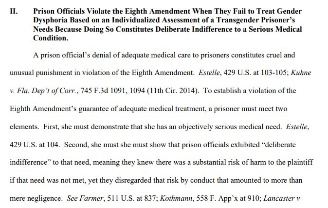 "Prison Officials Violate the Eighth Amendment When They Fail to Treat Gender Dysphoria Based on an Individualized Assessment of a Transgender Prisoner’s Needs Because Doing So Constitutes Deliberate Indifference to a Serious Medical Condition."