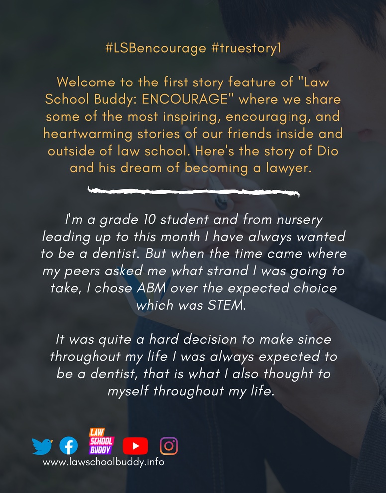 lawschool_buddy's tweet photo. #LSBencourage #truestory1

Welcome to the first story feature of "LSB: ENCOURAGE" where we share some of the most inspiring, encouraging, and heartwarming stories of our friends inside and outside of law school. Here's the story of Dio and his dream of becoming a lawyer. https://t.co/w0fYFJ1Vts