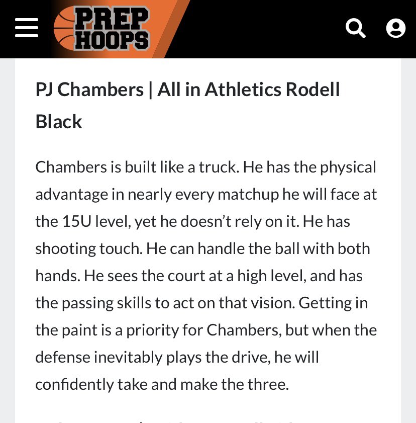 DePaul Prep 2024 guard PJ Chambers

Top 15u Performer at Prep Hoops

#Rams <a href="/DePaulPrepMBB/">DePaul Prep MBB</a>