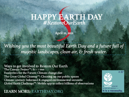 Earth Day 2021 - Restore Our Earth - mailchi.mp/irenestrong/ea… It is up to each and every one of us to #RestoreOurEarth. EarthDay.org.