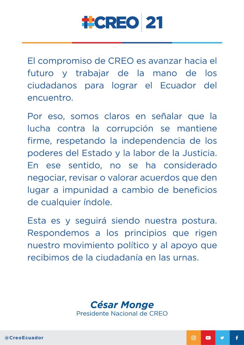 CREOEcuador's tweet image. A la ciudadanía, amigos y adherentes de CREO