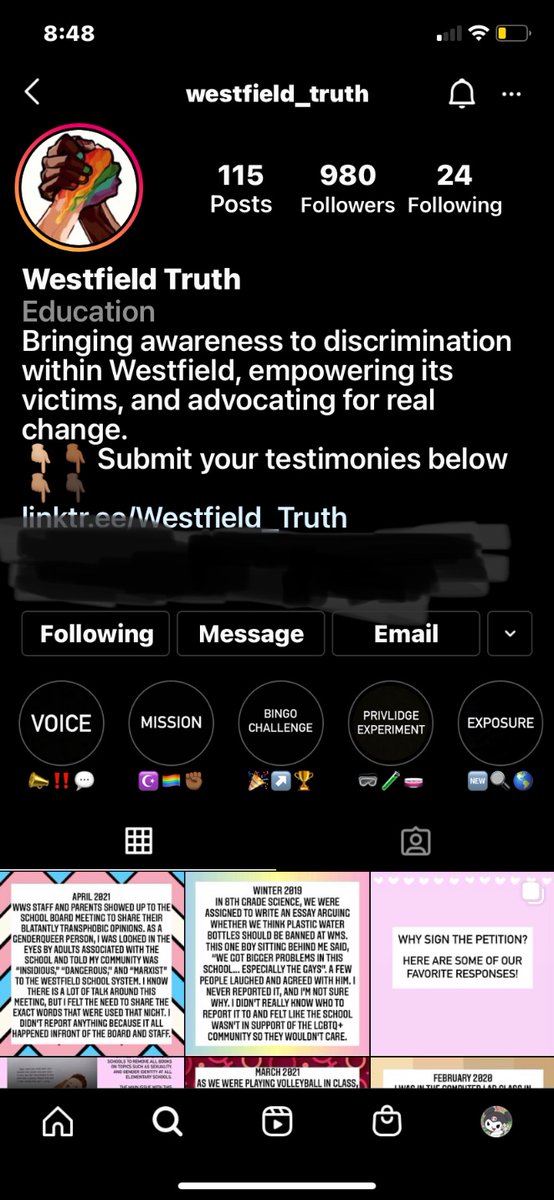 this account is called Westfield Truth! it’s an instagram account featured around my highschool that talks about a lot of minorities’ testimonies and brings awareness to the social hierarchy in the school. it’s a good account that brings about a lot of awareness :]