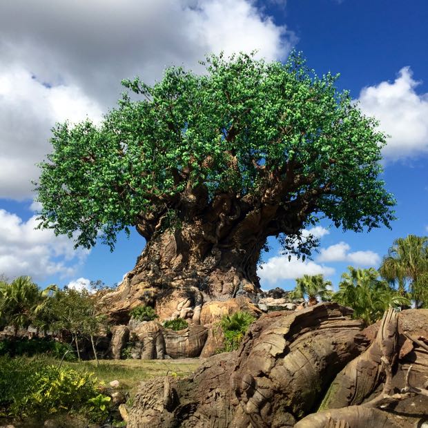 The Tree of Life stands as the central icon of the parkBuilt on the framework of an offshore oil platform, the tree stands at 145 feet tall, with over 100,000 artificial leavesImagineers and artists sculpted over 300 animals out of plaster & concrete into its trunk and limbs