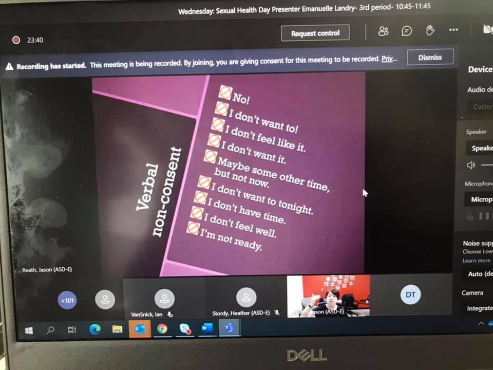 mrsdartaylor's tweet photo. RHS 2020-2021 Wellness Week continues. Wednesday was Emmanuelle Landry, Sexual Assault Nurse Examiner (SANE) with Horizon NB; Kerri Gaskin, Coverdale Counselling on Resiliency. Of course, Marielle, "justice facility dog" didn’t pay a visit. Anglophone East School District https://t.co/j6jzHKTPSx