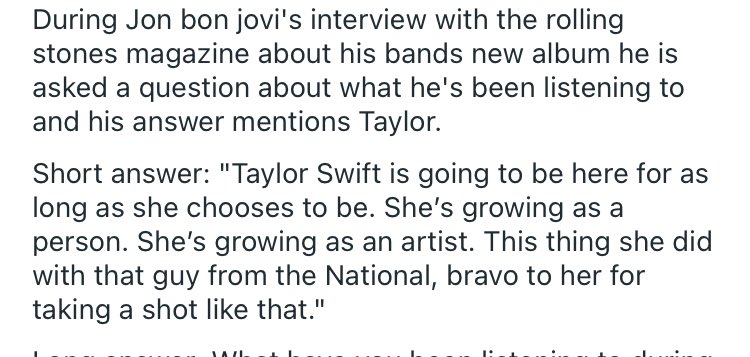 The legendary Bon Jovi admired Taylor multiple times and covered a song together and admired her album “ folklore “ as a great move