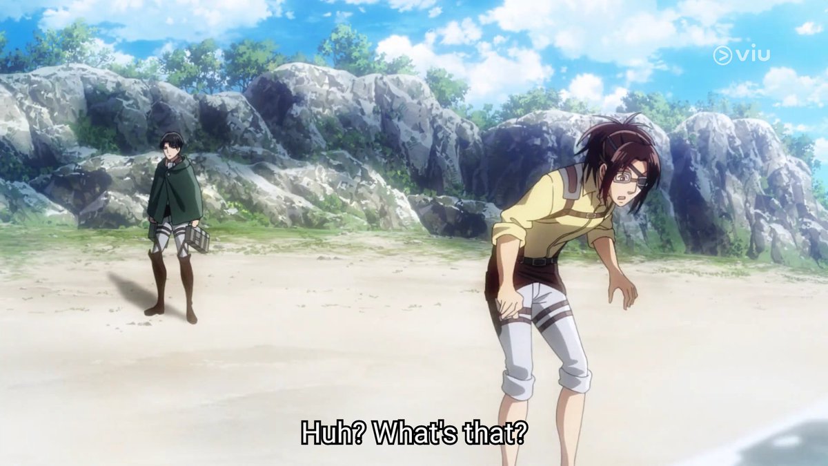 the survey corps made it out to the sea for the first time but levi seems to be too preoccupied on worrying and watching over hanji.