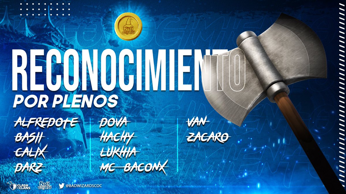 🧙‍♂️ | R E C O N O C I M I E N T O 

¡Queremos reconocer a los jugadores que hicieron unos asombrosos plenos en nuestro evento mensual! ¡Muchas felicitaciones! 💙

#OrgulloBW #ClashOn