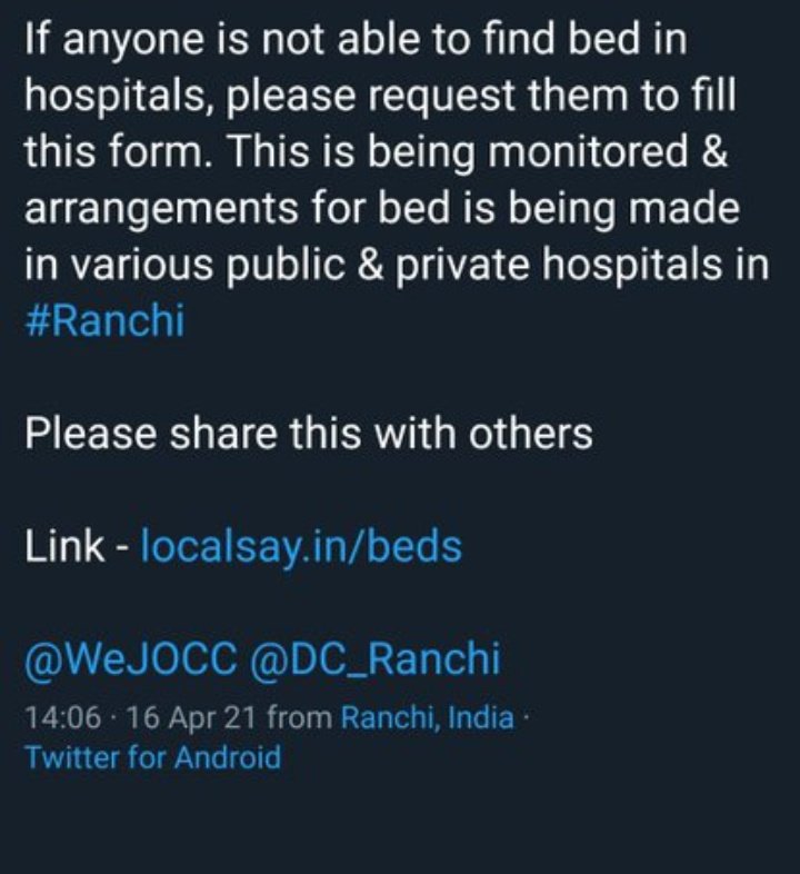  #Ranchi  #oxygen  #Beds  #Verified  #COVIDEmergency2021  #covidresources a thread ,all verified today