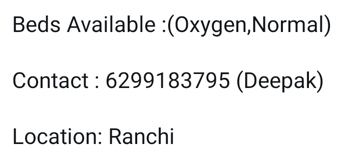  #Ranchi  #oxygen  #Beds  #Verified  #COVIDEmergency2021  #covidresources a thread ,all verified today