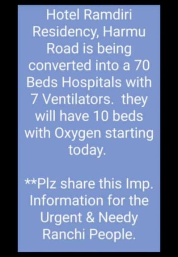  #Ranchi  #oxygen  #Beds  #Verified  #COVIDEmergency2021  #covidresources a thread ,all verified today