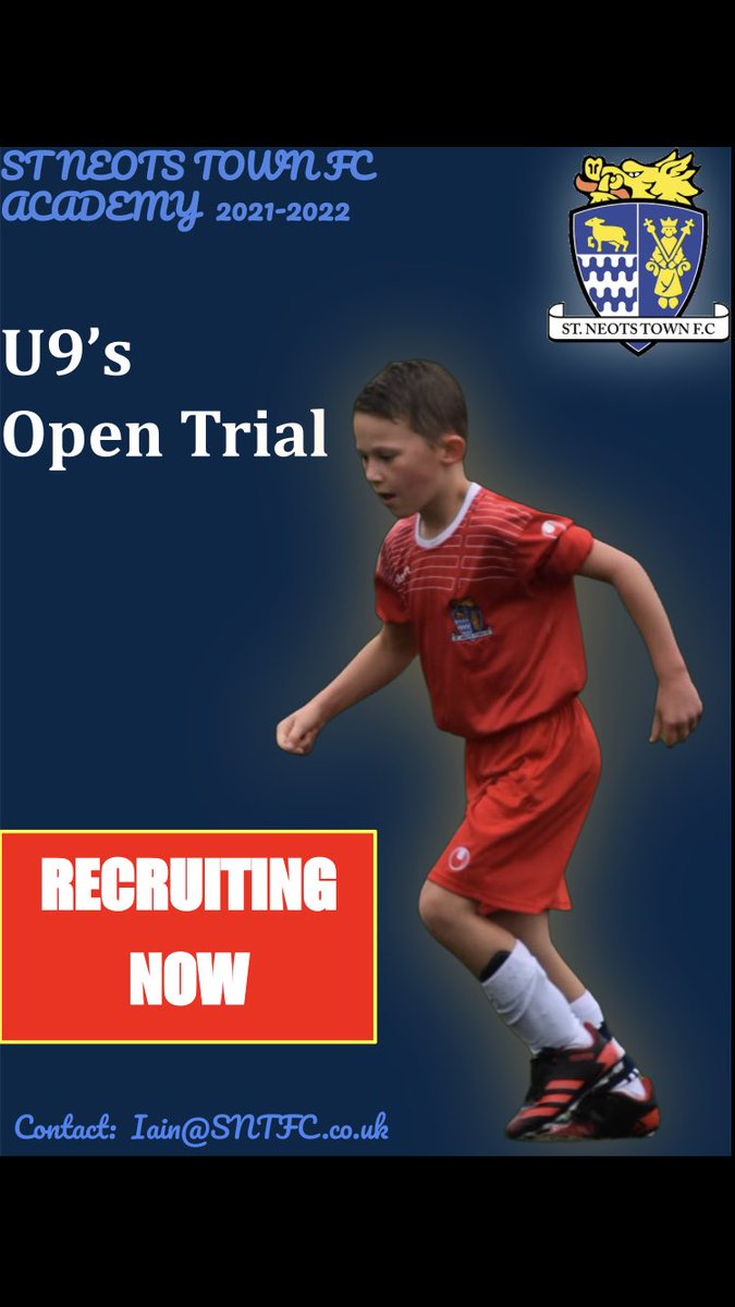 Happy Friday ☀️

Current U8’s⚽️

Current School YR 3 - Sept YR 4. 

⚽️ Qualified and enthusiastic coaches. 
🥇 Top class facilities and a great leaning environment. 
🏆 Real progression opportunities. 

Dates and enquires
Iain@SNTFC.co.uk

<a href="/cufcacademy1/">Cambridge United Academy</a> <a href="/sntfcu8/">SNTFCU8</a> <a href="/StNeotsTownFC/">St Neots Town F.C. Official</a>
