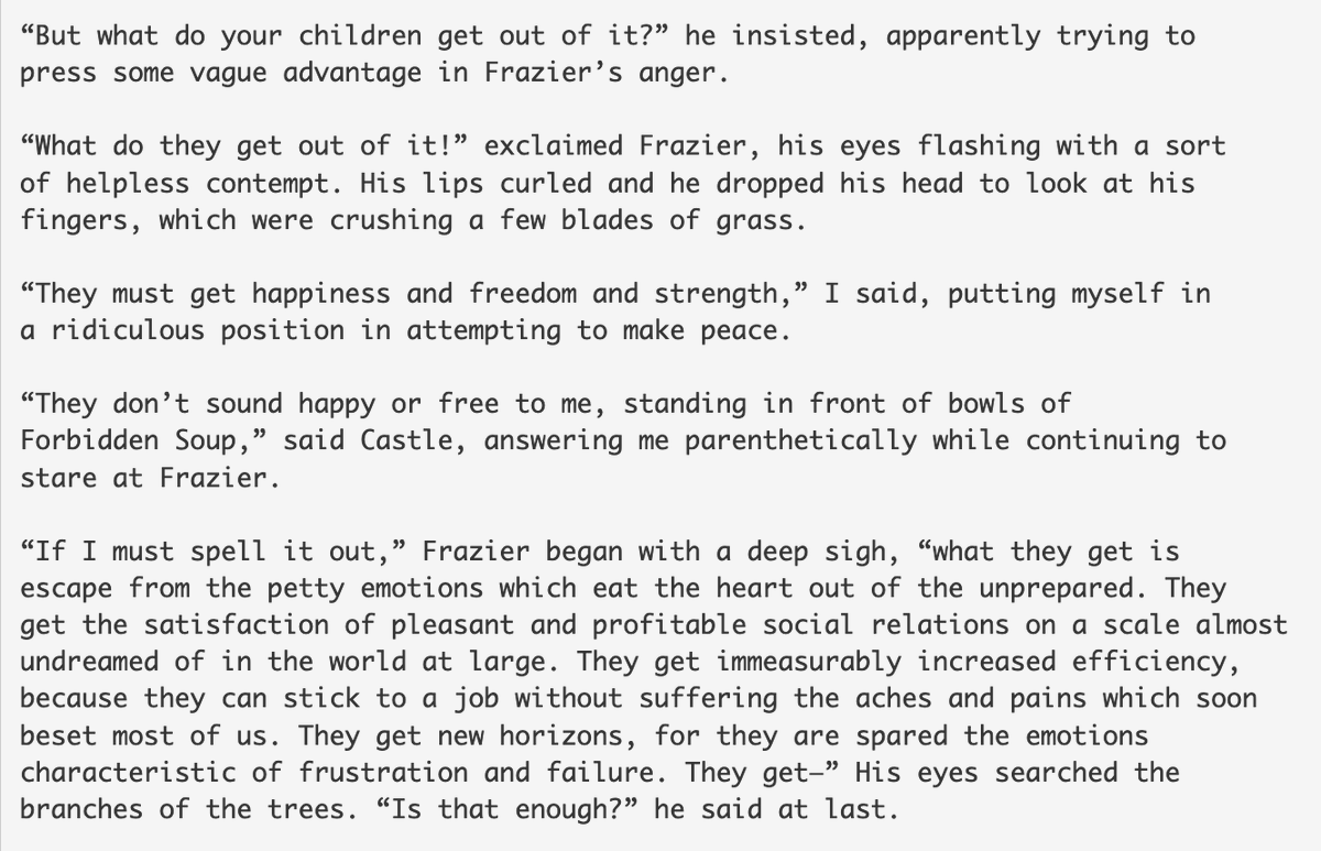 4/7Depending on your perspective, you may see it more as dystopian. Nevertheless, it captured the imagination of many young people eager to build a better society. (excerpts from Walden Two below)