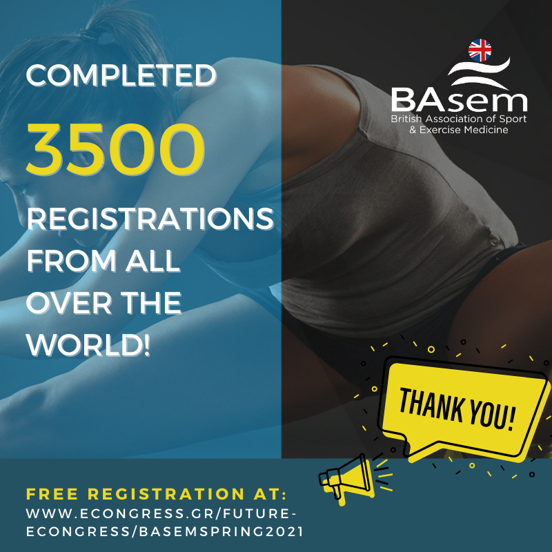 Over 3500 registrations for the #BASEMSpringConference 2021! Thank you all! 
Register here: tinyurl.com/72zf42y
#Hip2Groin #hip #groin #sportandexercisemedicine #athletehealth #musculoskeletal #sportinjuries #BASEM #hippain #jointpain #sportsmedicine #sporthealth
@basem_uk