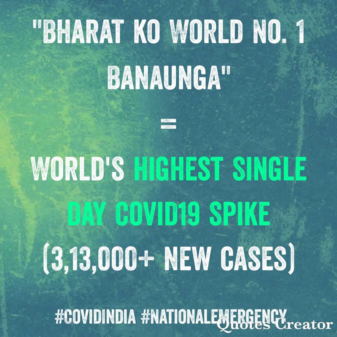 BreakingMyths's tweet photo. Ek vaada toh poora ho chuka... bann gaya India world ka no.1! 👆 Chalo...taali bajaao....👏👏👏
#ModiMadeDisaster 

#CovidIndia #CoViD19 #NationalEmergency #Oxygen #WeCantBreathe #ModiGovtSeNaHoPayega #BharatiyaJumlaParty https://t.co/JPvaFldDyl