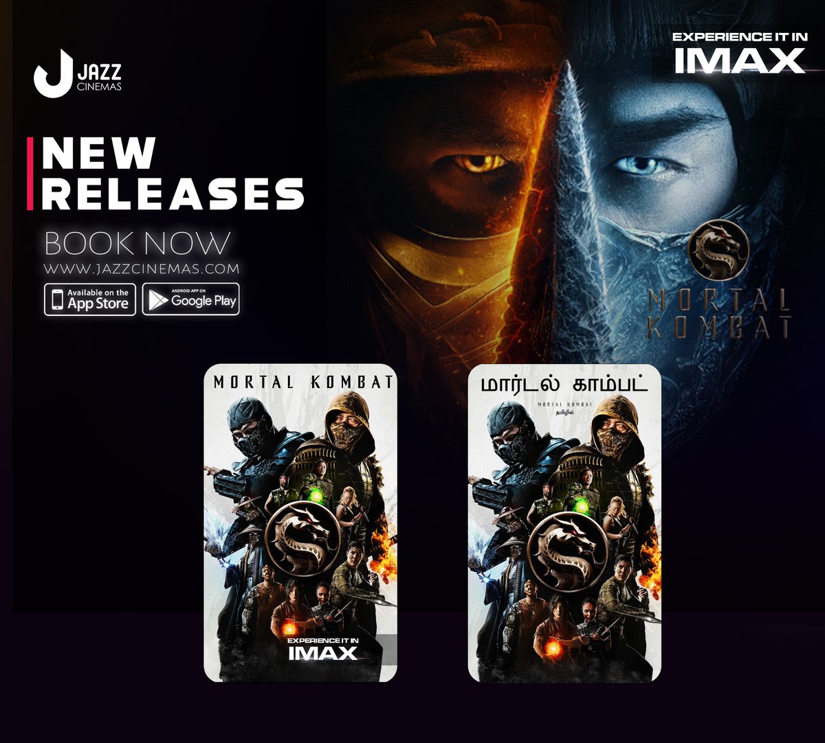 jazzcinemas's tweet photo. Take a quick peek into the list of new releases. Pick your choice of new releases now for a fun weekend!

Book Now: https://t.co/voZskNP6NL 

#MORTALKOMBAT
Experience in IMAX

#jazzcinemas #luxe #newreleases #NowPlaying #imaxmovie #NammaChennaiCinema https://t.co/wfAZH9vGPG