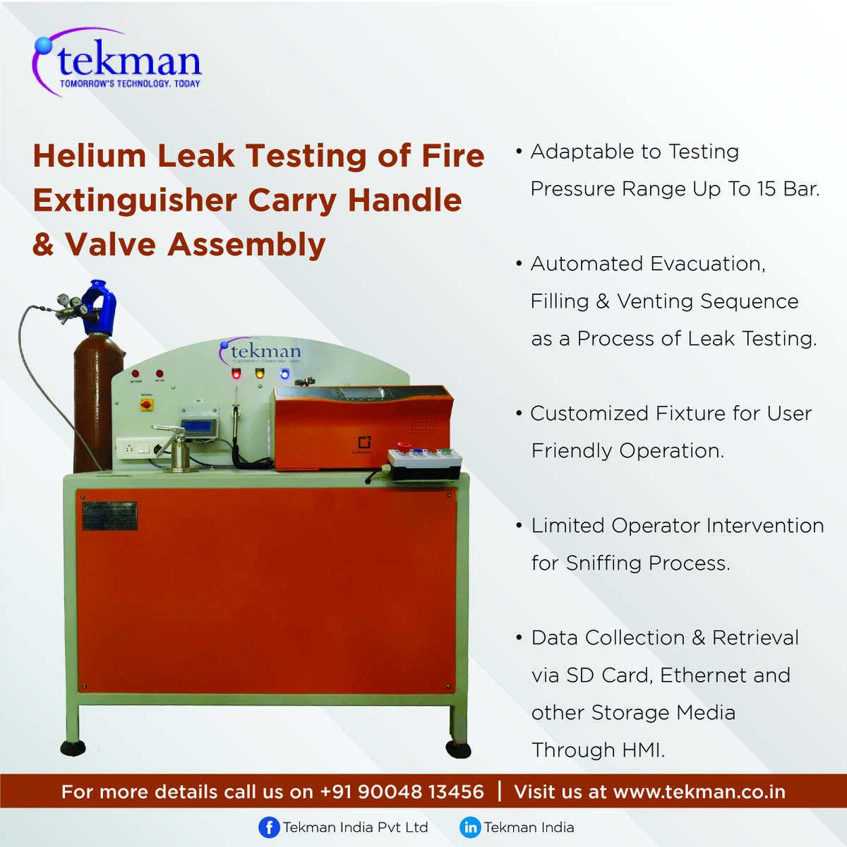 TekmanIndia's tweet image. Helium Leak Testing of Fire Extinguisher Carry Handle &amp;amp; Valve Assembly

For more info contact +91 90048 13456 or email us at info@tekman.co.in
Visit: bit.ly/39VjEIl

#TekmanIndia #HeliumLeakDetection #Helium #LeakDetector