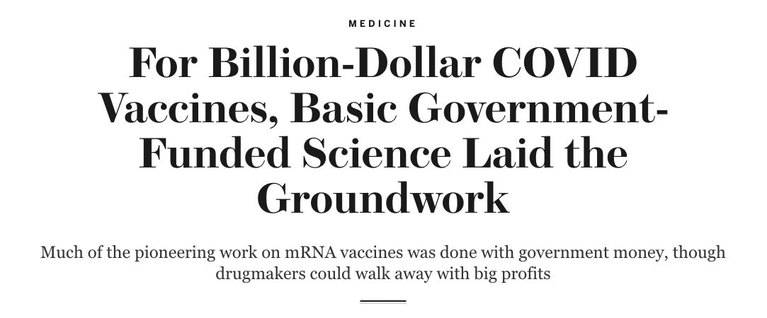 Second, they disingenuously claim that the  #TRIPSwaiver would "disincentivize" companies from developing future vaccines. But their incentive for the current vaccines was the billions we gave them in public money. They could be thus incentivized again.  https://www.scientificamerican.com/article/for-billion-dollar-covid-vaccines-basic-government-funded-science-laid-the-groundwork/