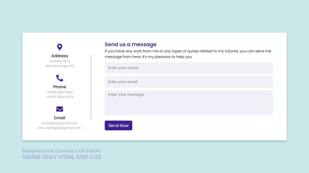 Codinglab7's tweet image. Responsive Contact Us Form in HTML and CSS