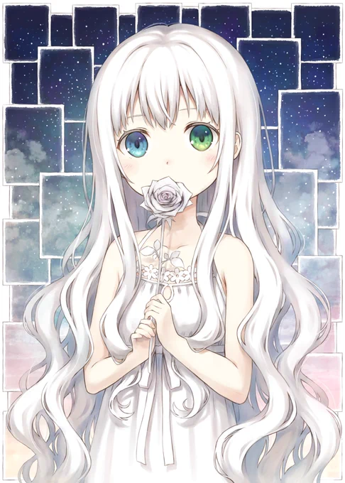 #全日本うちの子可愛いんでファンになってください協会 
白髪オッドアイのうちの子的な子です 
